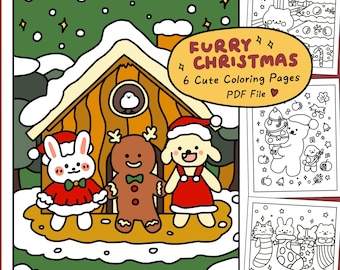 Pages de coloriage de Noël par la forêt étoilée, 6 livres de coloriage Kawaii confortable et mignon pour enfants, adolescents et adultes, imprimable téléchargement numérique instantané