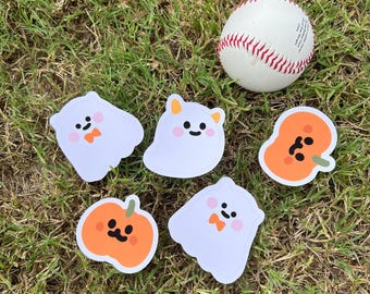 Paquete de 5 pegatinas de vinilo con lindos fantasmas de Halloween en el bosque estrellado, juego de pegatinas espeluznantes, paquete de pegatinas de otoño, pegatinas kawaii, pegatinas de Cat Boo