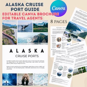 Alaska Cruise Port Guide Template | Editable Canva Brochure for Travel Agents | 8 Pages with Things To Do & Restaurant Suggestions