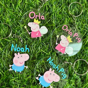 Peppa pig or George pig personalised keyrings - children’s gifts, Peppa pig, children’s birthday gifts, party bag gifts.
