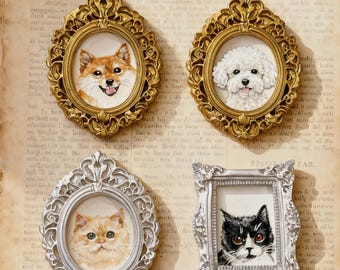 Vintage Hand Painted Pet Portrait Refrigerator Magnets Custom Dog Cat Art Mini Frame Home Kitchen Decor Personalized Gift