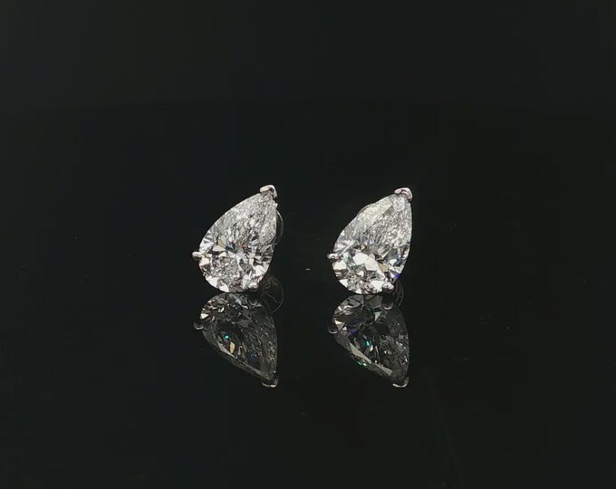 4.00 CT Pear Cut Lab Stud Earrings, IGI Certified , 14K White Gold