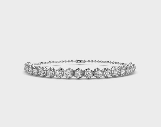 1.5 CT Hexagon Lab Grown Diamond Tennis Bracelet – 14Kt White Gold Modern Luxury