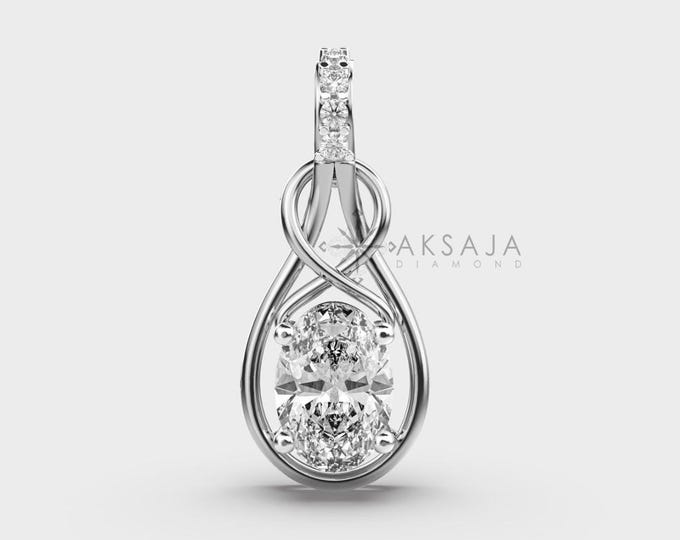 2 Carat Lab Grown Oval Solitaire Pendant: 14K White Gold, DEF VVS-VS