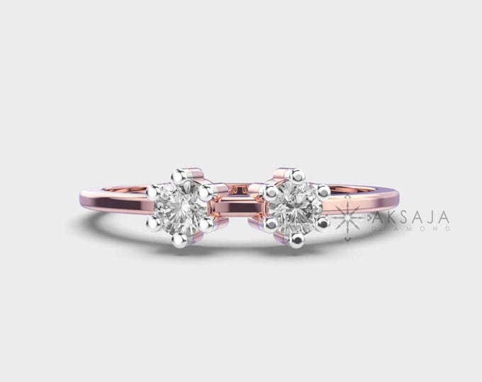 Dainty 14K Gold Double Lab Diamond Cluster Ring: Minimalist Wedding Band