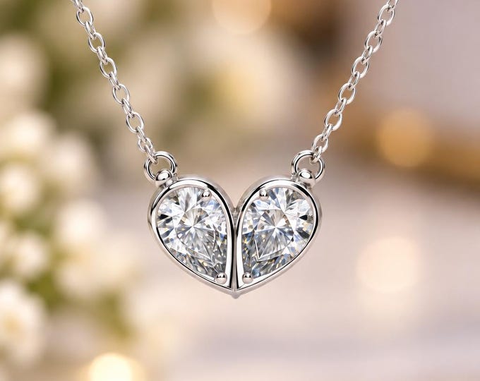 14k White Gold Pear Cut Lab Diamond Pendant Necklace