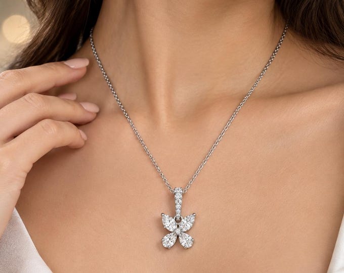 14k White Gold Butterfly Pendant with Lab Grown Diamonds | Anniversary & Birthday Gift
