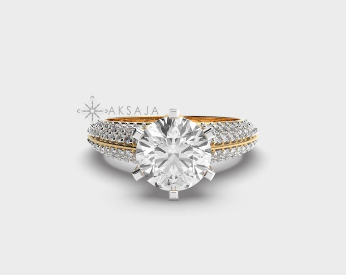 1 CT Round Lab Grown Diamond Engagement Ring: 14k White Gold Halo Wedding Ring