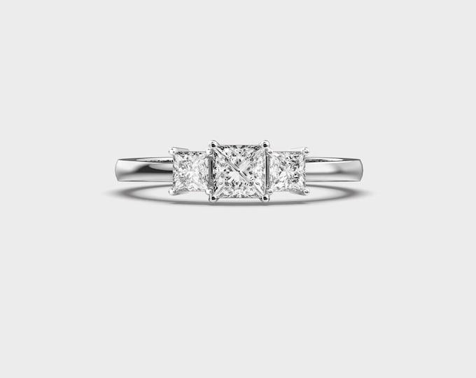 14K Gold Princess Cut Three Stone Lab Grown Diamond Ring