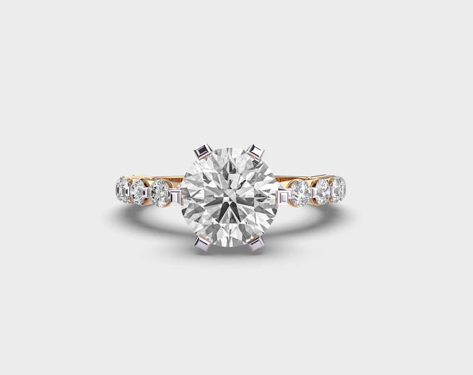 2 Carat Lab Grown Diamond Solitaire Ring in 14K Yellow Gold Dotted Band