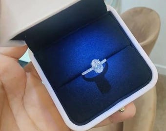 1.50 Carat Oval Lab Grown Diamond Hidden Halo 14k White Gold Engagement Ring