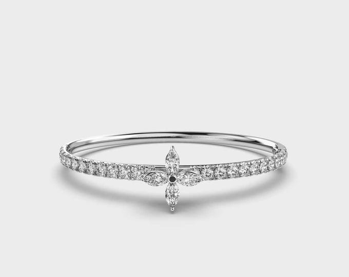 14K White Gold Minimalist Bracelet with Lab Grown Diamond Cross