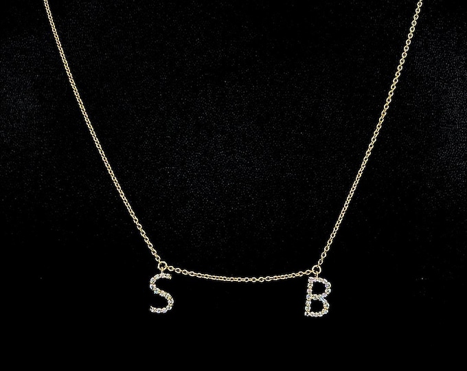 14K Gold Initial Necklace with Natural Diamonds - Gift for Her