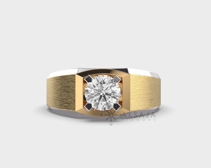 14k Gold Lab Grown Diamond Ring: Men's Engagement Wedding Band