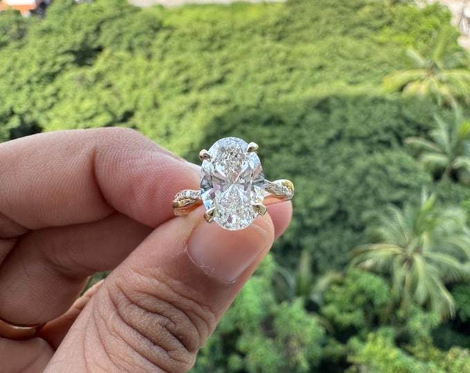 3.00 Ct Oval Lab Grown Diamond Engagement Ring, 14K Yellow , IGI Certified