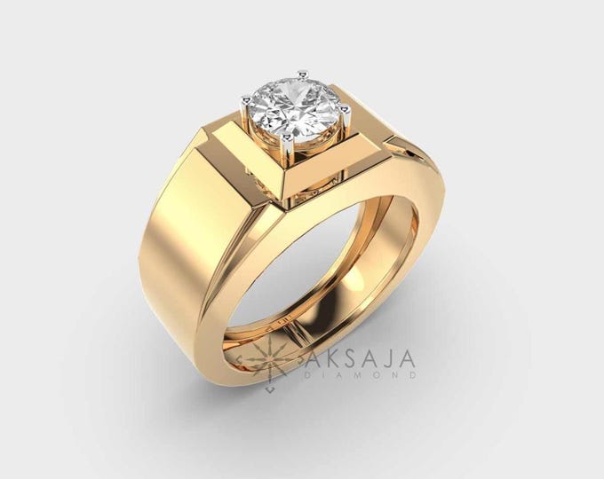 Rose & White Gold Round Lab Grown Diamond Solitaire Ring for Men