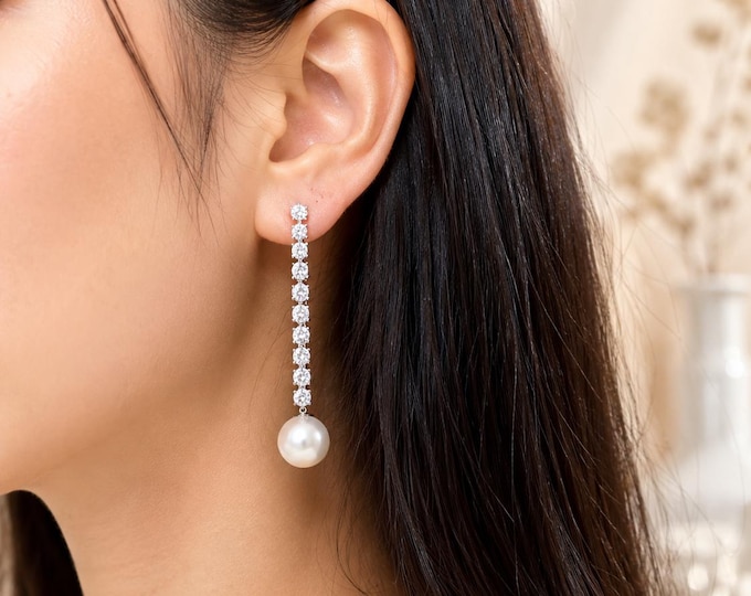 14K White Gold South Sea Pearl Dangle Earrings - Dainty Bridal Jewelry & Bridesmaid Gift