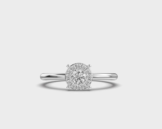 14K Gold Halo Ring with 0.30 Ct Lab Diamond • Elegant Bridal Jewelry