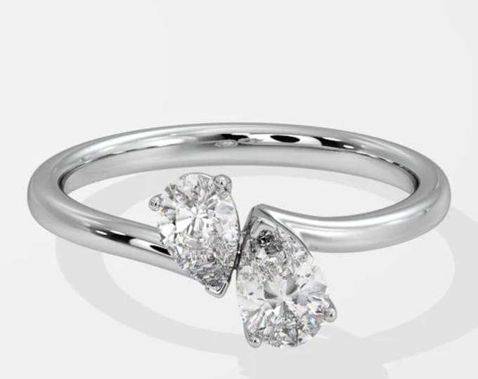 14k White Gold Pear Lab Grown Diamond Two Stone Ring - IGI Certified Beauty