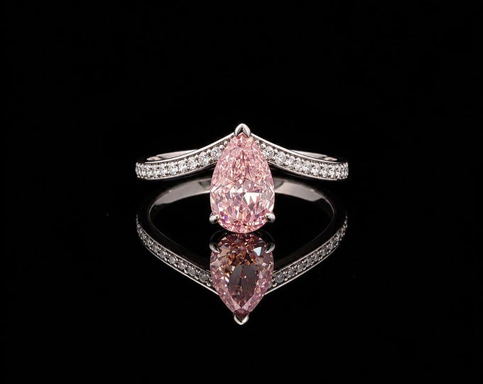 IGI Cert. 1.20 Ct Fancy Vivid Pink Lab Diamond Ring - Wedding/Solitaire Design