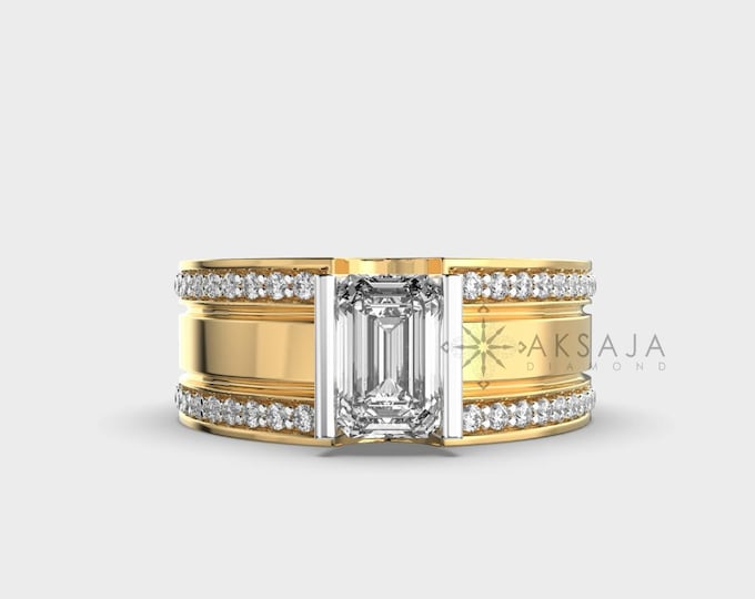 1.5 CT Emerald Cut Lab Grown Diamond Engagement Ring For Men, Diamond Solitaire Ring Diamond Ring Anniversary Gift 14 kt gold For Gift