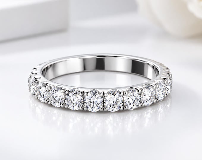 14K Gold Half Eternity Ring with Lab Grown Diamonds | Birthday Gift & Wedding Ring