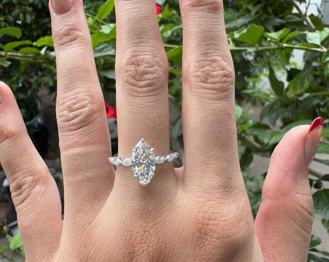 2.01CT Marquise Diamond Engagement Ring: 14K White Gold Solitaire