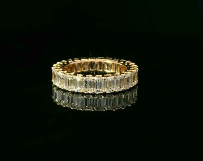 Lab Grown Diamond Emerald Cut Ring 0.20 CT Each DEF VVS 14K Yellow Gold