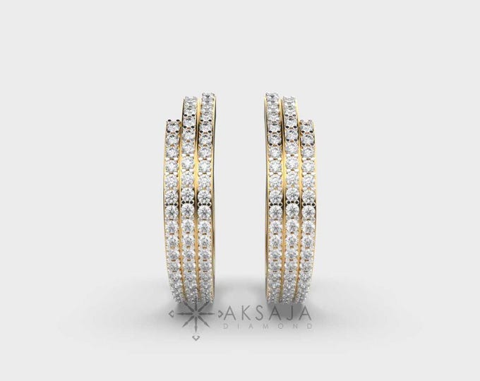 14k Yellow Gold Lab Diamond Hoop Earrings: 1.14 Ct Round Cut D-F/VS1