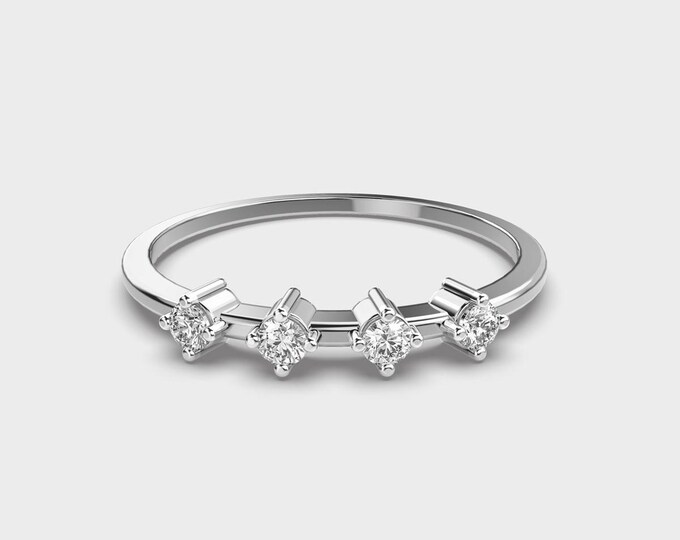 14k White Gold Diamond Half Eternity Ring | Stackable Simple Band