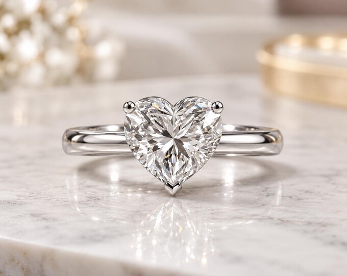 14K White Gold 1 CT Heart-Shaped Lab Grown Diamond Engagement Ring