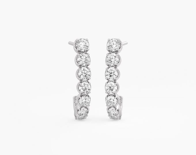 1.60 CTW Lab Grown Diamond J Hoop Earrings in 14K White Gold | DEF VS1 |