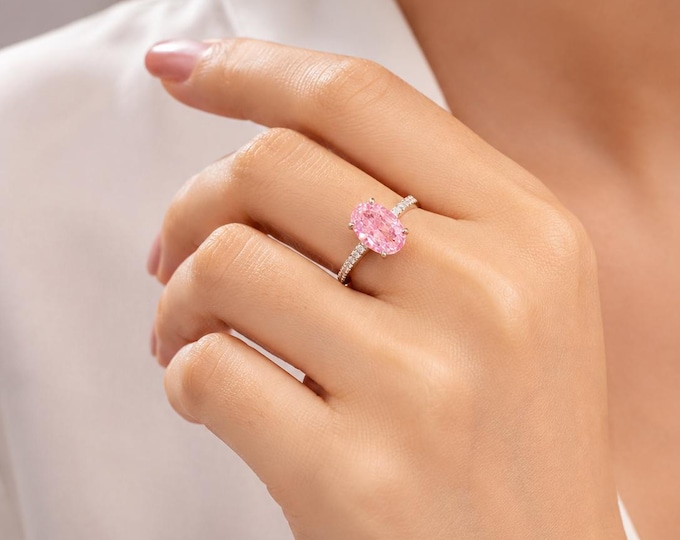 3.0ct Oval Lab Grown Vivid Pink Diamond Engagement Ring | Wedding & Bridal Ring