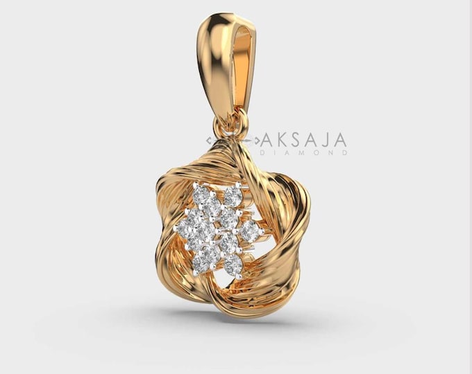 Floral Lab Grown Diamond Pendant | 14K Yellow Gold Flower Necklace | DEF VVS–VS.