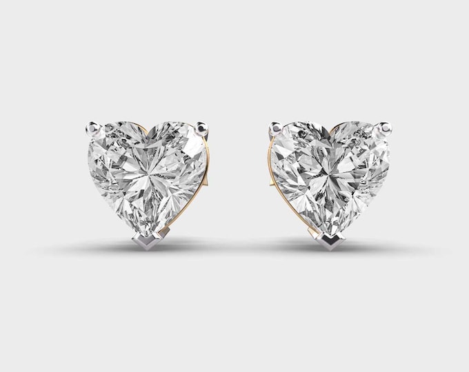 14k Yellow Gold Heart Studs with 2 Carat Lab Grown Diamonds