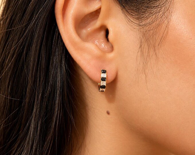 Gold Plated Sterling Silver Moissanite Huggie Hoop Earrings | Anniversary & Mama Gift