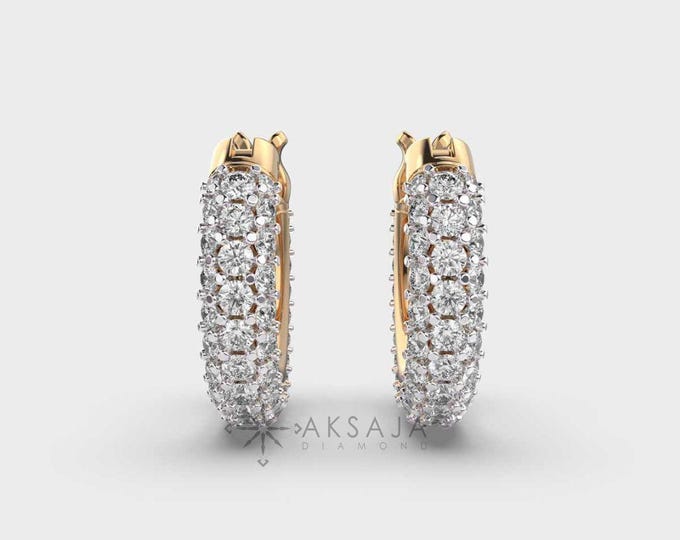 1.50 Carat Lab Grown Diamond Hoop Earrings: 14K White Gold Milky Way Style