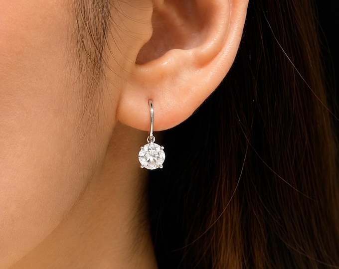 14K White Gold  2 Carat Lab Grown Diamond Hoops - Gift for Her