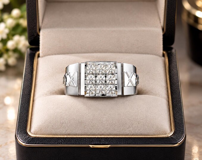 Lab Grown Solitaire Men's Ring - 14K White  | Ideal Birthday Gift for Dad