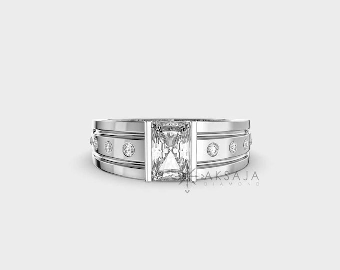 1.2 Carat Radiant Lab Grown Diamond Men's Ring - 14K White Gold