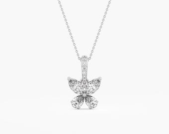 Lab Grown Diamond Butterfly Pendant: 0.90 ctw, 14k White Gold