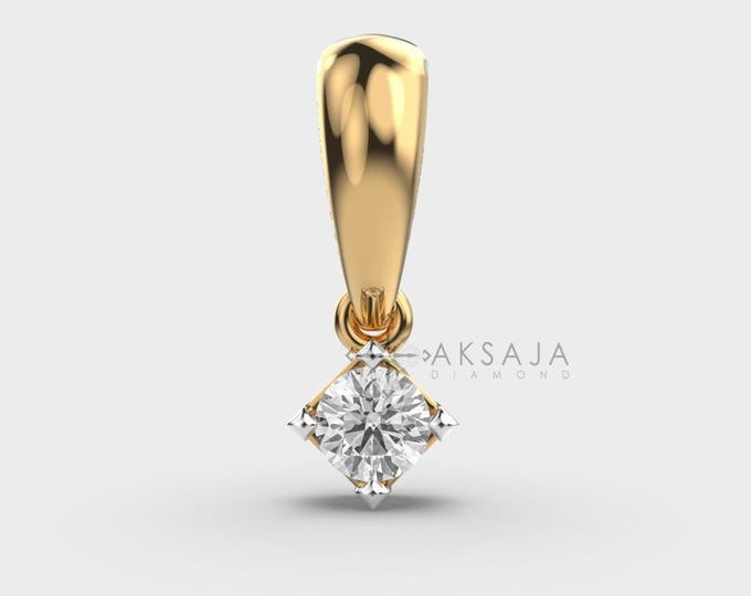 14K Yellow Gold 0.20 CT Lab Diamond Solitaire Pendant