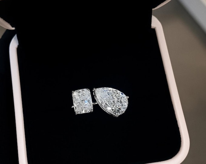 6ct Lab Diamond Toi et Moi Ring | Pear & Radiant Cut in 14K White Gold