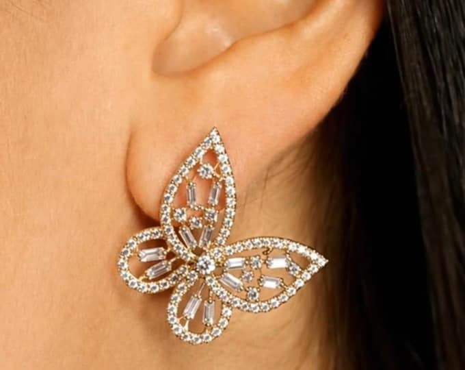 2.75CT Lab Grown Diamond Butterfly Studs in 14K Yellow Gold