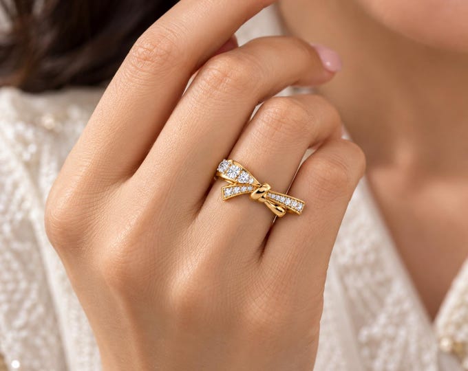14k Yellow Gold Bow Tie Ring Lab Grown . Anniversary or Graduation Gift for Her