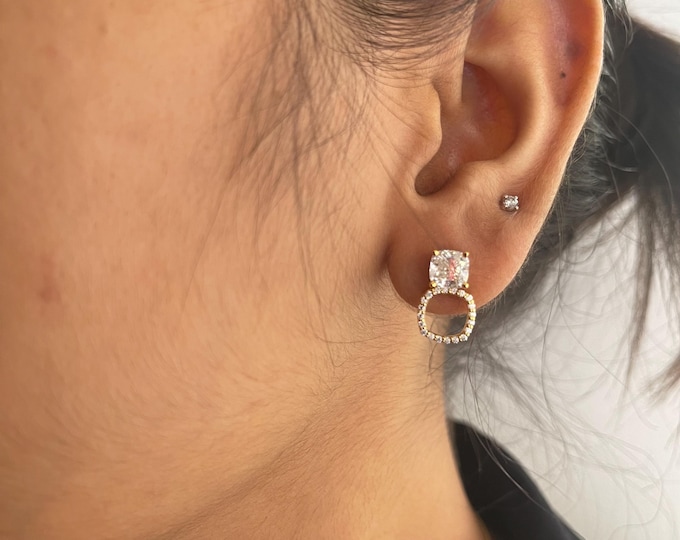 3 Carat Halo Lab Grown Diamond Earrings in 14Kt Gold -Gift for Mom