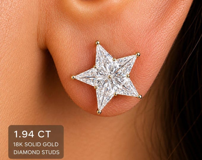 Star Studs in 18k White/Yellow Gold with Lab Grown Diamonds - Minimalist Design