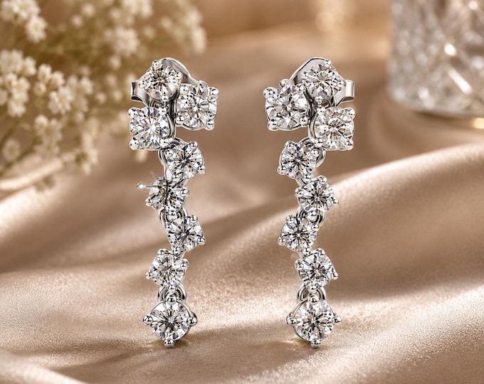 14k Gold Lab Diamond Dangle Earrings | Elegant Bridal Jewelry