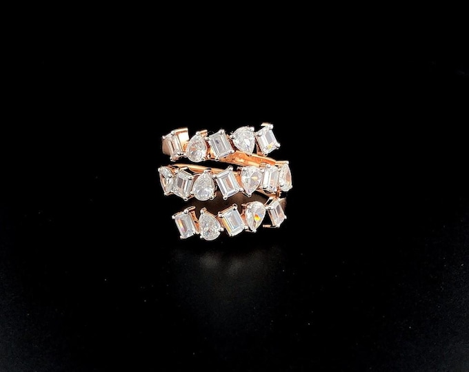 2 Carat Lab Grown Diamond Ring • Pear & Emerald Cut • 14K Gold or Sterling Silver •