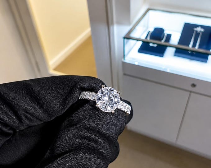 3.5-4 Carat Round Lab Grown Diamond Engagement Ring in 14k | Bridal & Wedding Ring